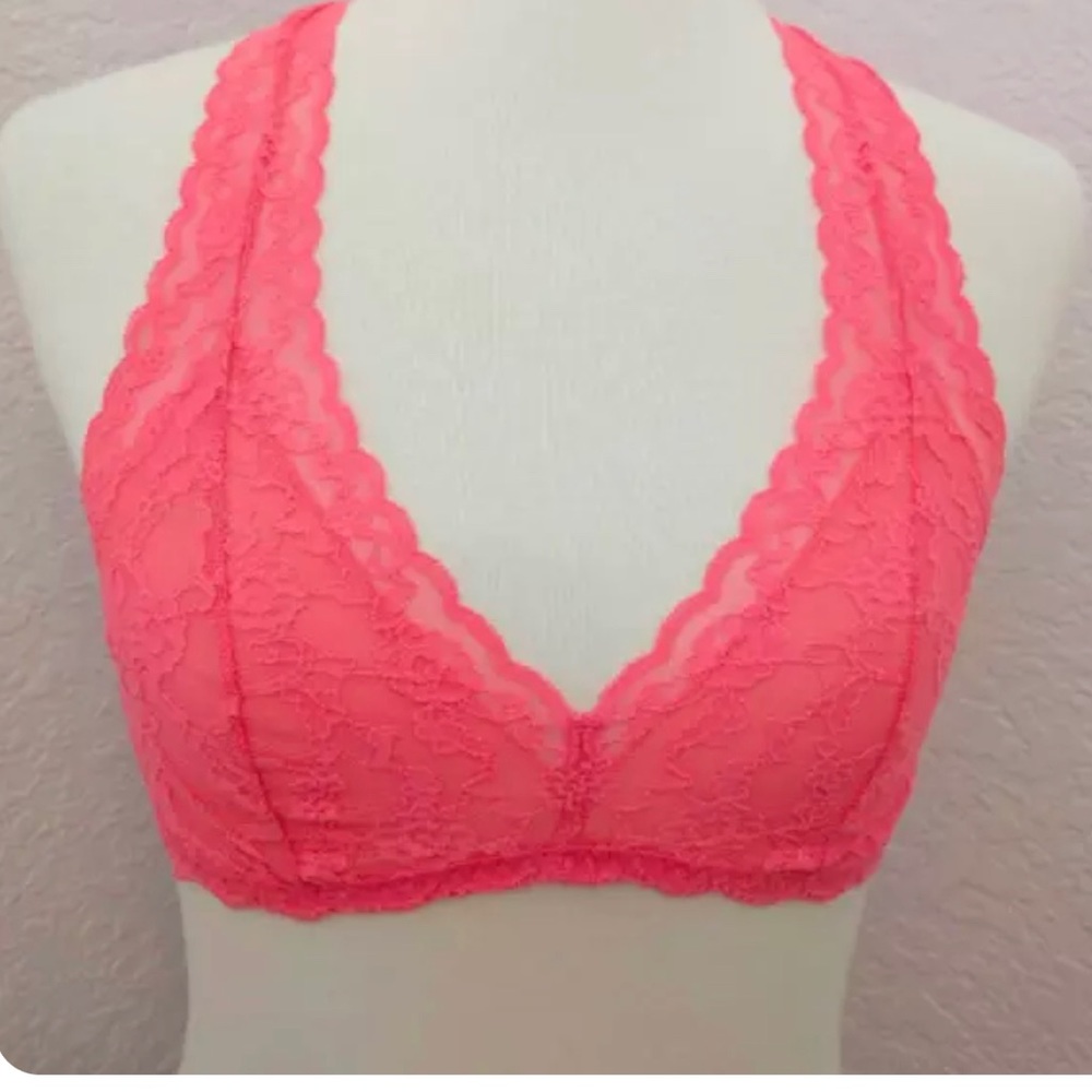 NEW Victorias Secret Very Sexy Bright Pink Coral Lace Halter bralette Racerback